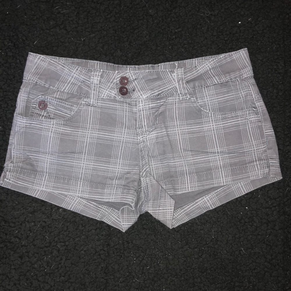 Grey Plaid Print Shorts
